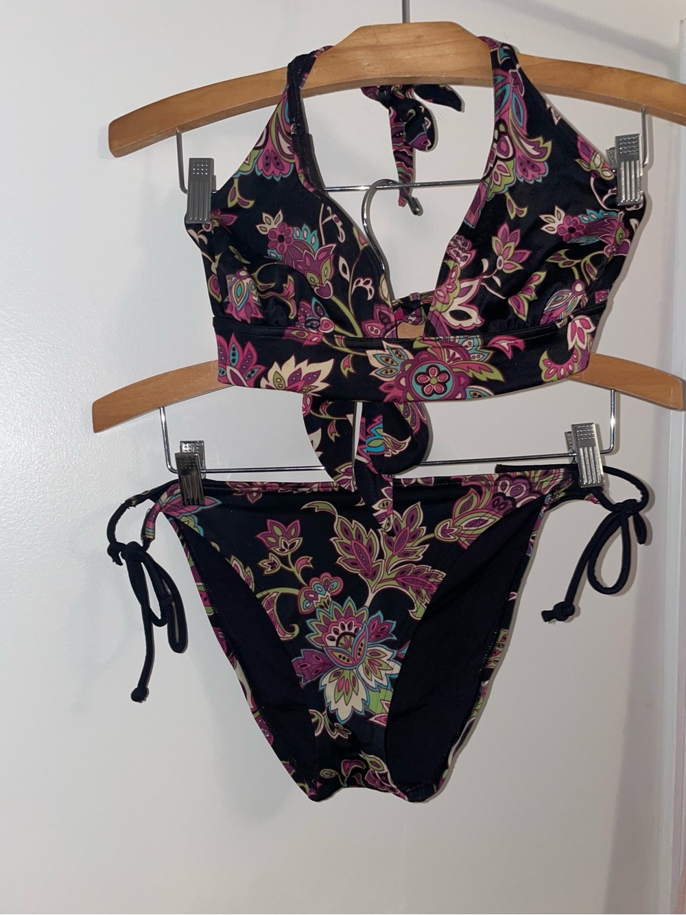 Victoria's Secret Black Floral Print Halter Bikini